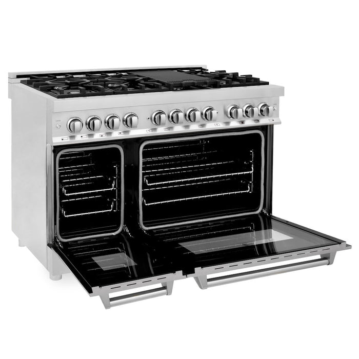 ZLINE 48 in. 6.0 cu. ft. Legacy Dual Fuel Range with 7 Burner Gas Cooktop and 2 Electric Ovens in Stainless Steel with Satin Stainless Steel Doors (RA-SN-48)