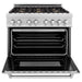 ZLINE 36 in. 4.6 cu. ft. Legacy Dual Fuel Range with Gas Cooktop and Electric Convection Oven in Satin Stainless Steel with 6 Brass Burners and Griddle (RAS-SN-BR-GR-36)