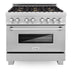ZLINE 36 in. 4.6 cu. ft. Legacy Dual Fuel Range with Gas Cooktop and Electric Convection Oven in Satin Stainless Steel with 6 Brass Burners and Griddle (RAS-SN-BR-GR-36)
