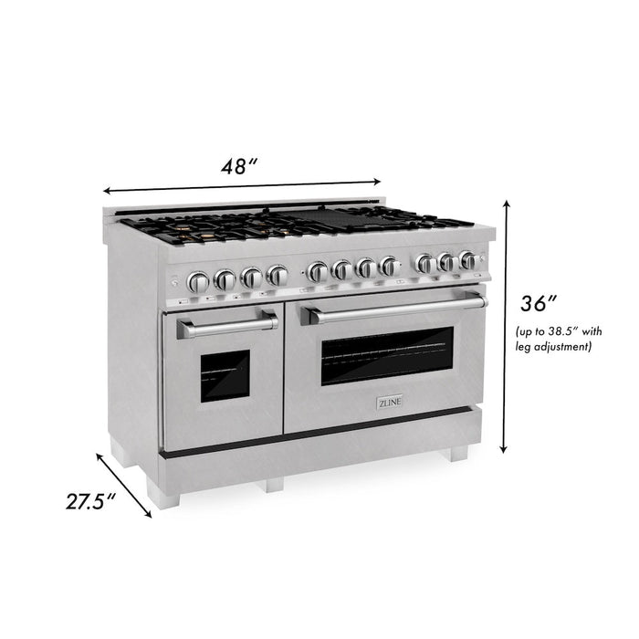 ZLINE 48 in. 6.0 cu. ft. Legacy Dual Fuel Range with Gas Cooktop and 2 Electric Ovens in Satin Stainless Steel with 6 Brass Burners and Griddle (RAS-SN-BR-GR-48)