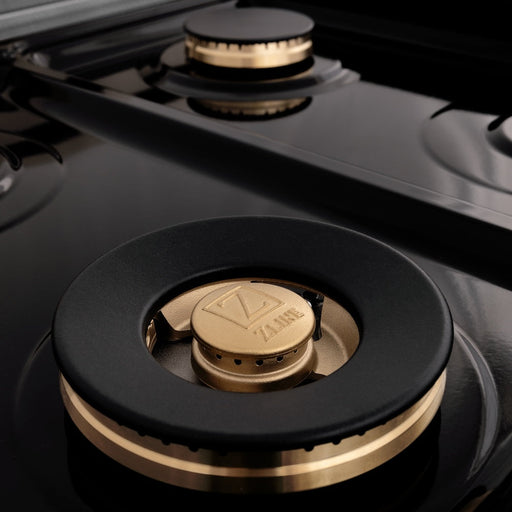 ZLINE 48 in. 6.0 cu. ft. Legacy Dual Fuel Range with Gas Cooktop and 2 Electric Ovens in Satin Stainless Steel with 6 Brass Burners and Griddle (RAS-SN-BR-GR-48)