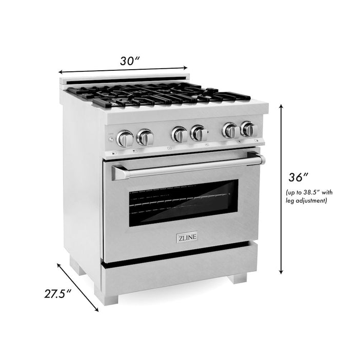 ZLINE 30 in. 4.0 cu. ft. Legacy Dual Fuel Range with 4 Burner Gas Cooktop and Electric Convection Oven in Satin Stainless Steel with Griddle (RAS-SN-GR-30)
