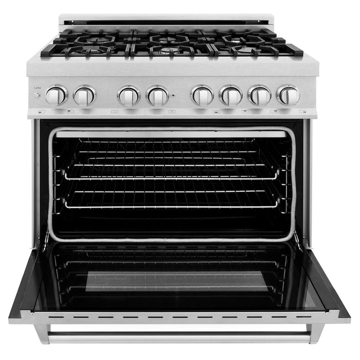 ZLINE 36 in. 4.6 cu. ft. Legacy Dual Fuel Range with 6 Burner Gas Cooktop and Electric Convection Oven in Satin Stainless Steel with Griddle (RAS-SN-GR-36)