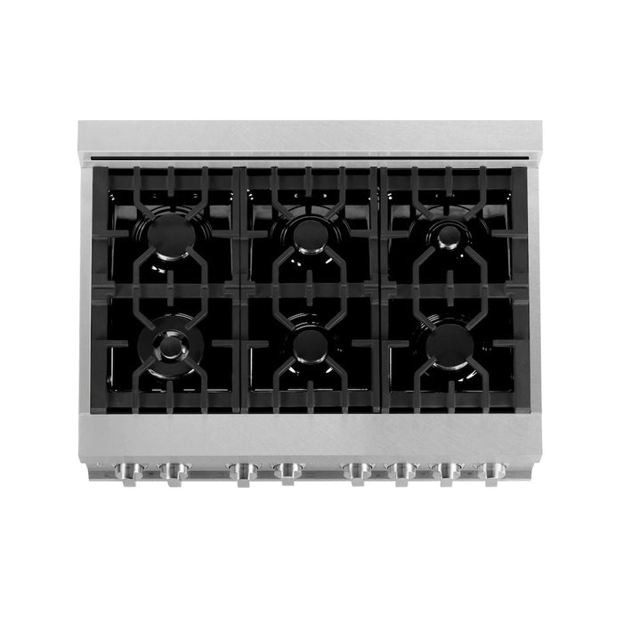 ZLINE 36 in. 4.6 cu. ft. Legacy Dual Fuel Range with 6 Burner Gas Cooktop and Electric Convection Oven in Satin Stainless Steel with Griddle (RAS-SN-GR-36)