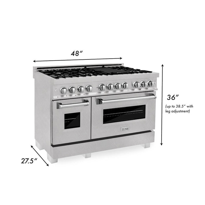 ZLINE 48 in. 6.0 cu. ft. Legacy Dual Fuel Range with 7 Burner Gas Cooktop and 2 Electric Ovens in Satin Stainless Steel with Griddle (RAS-SN-GR-48)