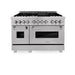 ZLINE 48 in. 6.0 cu. ft. Legacy Dual Fuel Range with 7 Burner Gas Cooktop and 2 Electric Ovens in Satin Stainless Steel with Griddle (RAS-SN-GR-48)