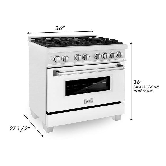 ZLINE 36 in. 4.6 cu. ft. Legacy Dual Fuel Range with 6 Burner Gas Cooktop and Electric Convection Oven in Satin Stainless Steel with White Matte Door and Griddle (RAS-WM-GR-36)