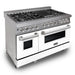 ZLINE 48 in. 6.0 cu. ft. Legacy Dual Fuel Range with 7 Burner Gas Cooktop and 2 Electric Ovens in Satin Stainless Steel with White Matte Doors and Griddle (RAS-WM-GR-48)