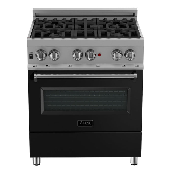 ZLINE 30 in. 4.0 cu. ft. Legacy Dual Fuel Range with 4 Burner Gas Cooktop and Electric Convection Oven in Satin Stainless Steel and Black Matte Door (RAS-BLM-30)