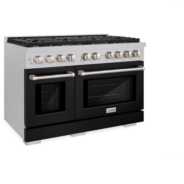 ZLINE 48 in. 6.7 cu. ft. Paramount Double Oven Dual Fuel Range with 8 Burner Gas Cooktop in Satin Stainless Steel with Black Matte Doors (SDRS-BLM-48)