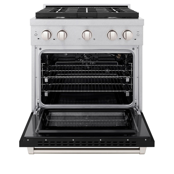 ZLINE 30 in. 4.2 cu. ft. Paramount Gas Range with 4 Burner Cooktop and Convection Gas Oven in Satin Stainless Steel with Black Matte Door (SGRS-BLM-30)