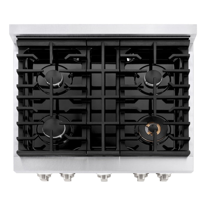 ZLINE 30 in. 4.2 cu. ft. Paramount Gas Range with 4 Burner Cooktop and Convection Gas Oven in Satin Stainless Steel with Black Matte Door (SGRS-BLM-30)