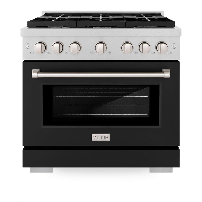 ZLINE 36 in. 5.2 cu. ft. Paramount Gas Range with 6 Burner Cooktop and Convection Gas Oven in Satin Stainless Steel with Black Matte Door (SGRS-BLM-36)
