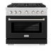 ZLINE 36 in. 5.2 cu. ft. Paramount Gas Range with 6 Burner Cooktop and Convection Gas Oven in Satin Stainless Steel with Black Matte Door (SGRS-BLM-36)