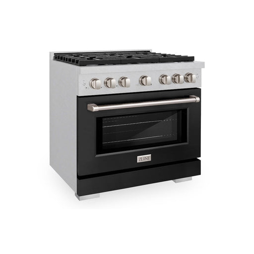 ZLINE 36 in. 5.2 cu. ft. Paramount Gas Range with 6 Burner Cooktop and Convection Gas Oven in Satin Stainless Steel with Black Matte Door (SGRS-BLM-36)