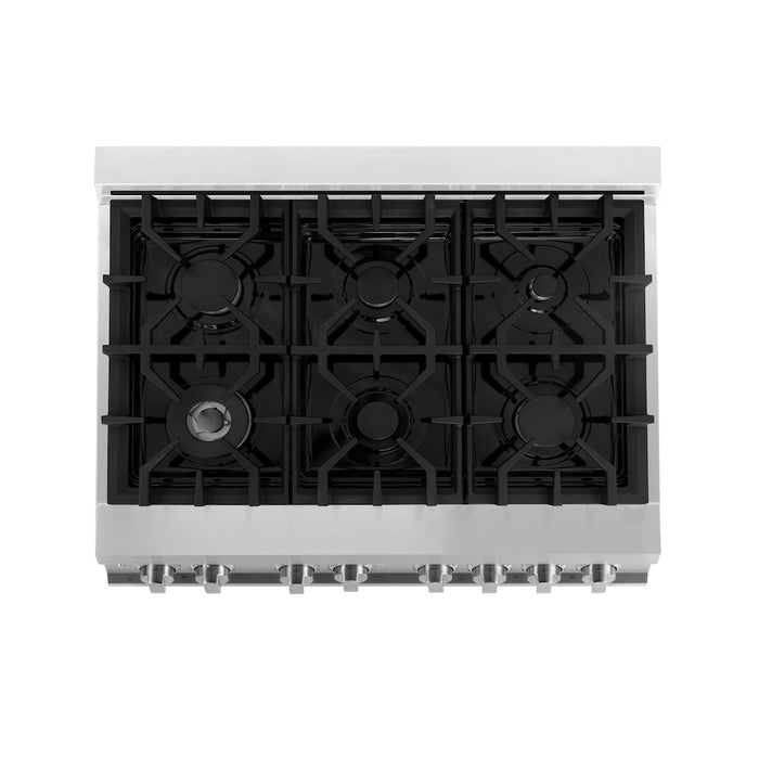 ZLINE 36 in. 4.6 cu. ft. Legacy Dual Fuel Range with 6 Burner Gas Cooktop and Electric Convection Oven in Stainless Steel with Satin Stainless Steel Door (RA-SN-36)