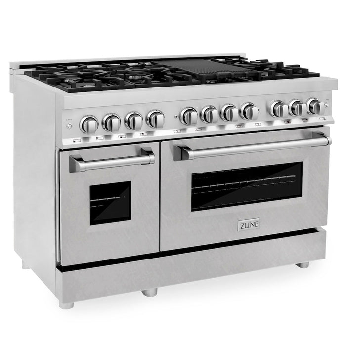 ZLINE 48 in. 6.0 cu. ft. Legacy Dual Fuel Range with 7 Burner Gas Cooktop and 2 Electric Ovens in Stainless Steel with Satin Stainless Steel Doors (RA-SN-48)