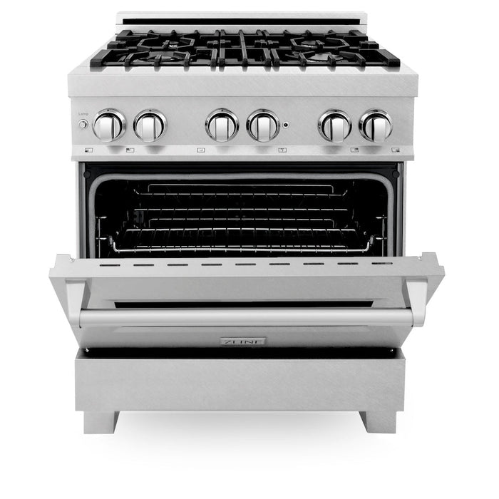 ZLINE 30 in. 4.0 cu. ft. Legacy Dual Fuel Range with 4 Burner Gas Cooktop and Electric Convection Oven in Satin Stainless Steel (RAS-SN-30)