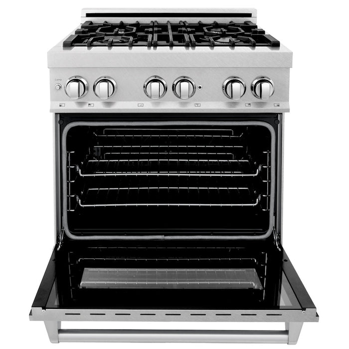 ZLINE 30 in. 4.0 cu. ft. Legacy Dual Fuel Range with 4 Burner Gas Cooktop and Electric Convection Oven in Satin Stainless Steel (RAS-SN-30)