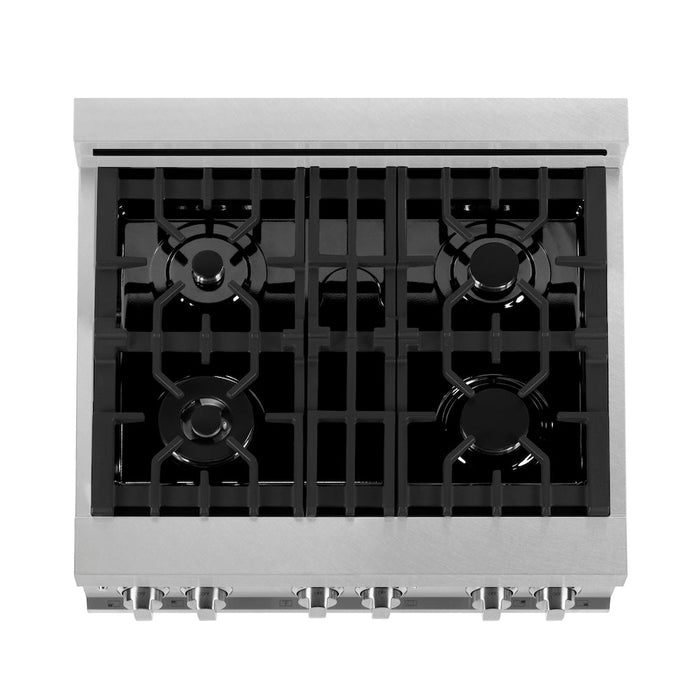 ZLINE 30 in. 4.0 cu. ft. Legacy Dual Fuel Range with 4 Burner Gas Cooktop and Electric Convection Oven in Satin Stainless Steel (RAS-SN-30)