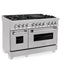 ZLINE 48 in. 6.0 cu. ft. Legacy Dual Fuel Range with 7 Burner Gas Cooktop and 2 Electric Ovens in Satin Stainless Steel (RAS-SN-48)