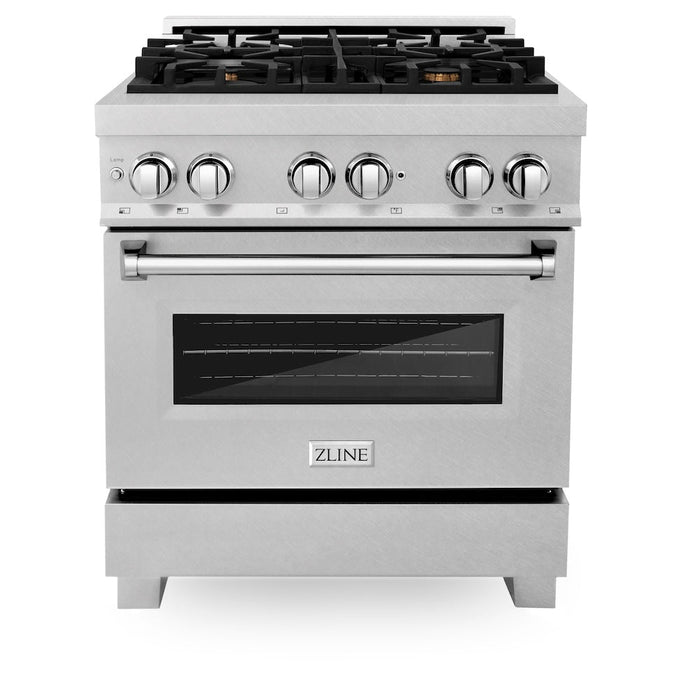 ZLINE 30 in. 4.0 cu. ft. Legacy Dual Fuel Range with Gas Cooktop and Electric Convection Oven in Satin Stainless Steel with 4 Brass Burners (RAS-SN-BR-30)