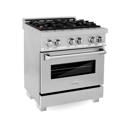 ZLINE 30 in. 4.0 cu. ft. Legacy Dual Fuel Range with Gas Cooktop and Electric Convection Oven in Satin Stainless Steel with 4 Brass Burners (RAS-SN-BR-30)