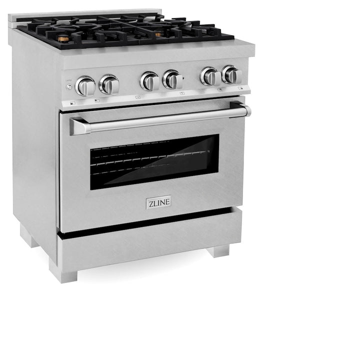 ZLINE 30 in. 4.0 cu. ft. Legacy Dual Fuel Range with Gas Cooktop and Electric Convection Oven in Satin Stainless Steel with 4 Brass Burners (RAS-SN-BR-30)