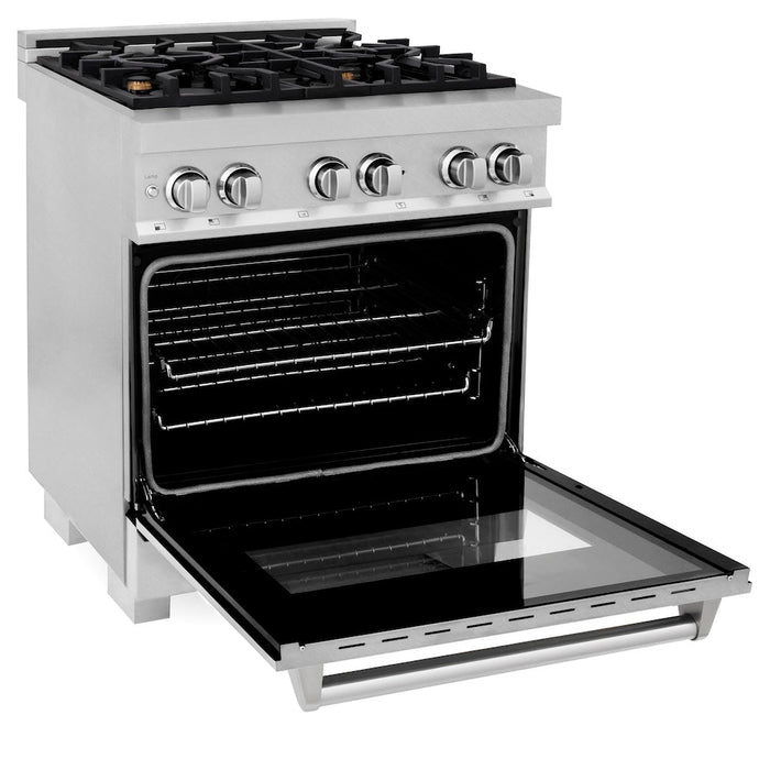 ZLINE 30 in. 4.0 cu. ft. Legacy Dual Fuel Range with Gas Cooktop and Electric Convection Oven in Satin Stainless Steel with 4 Brass Burners (RAS-SN-BR-30)