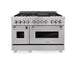 ZLINE 48 in. 6.0 cu. ft. Legacy Dual Fuel Range with Gas Cooktop and 2 Electric Ovens in Satin Stainless Steel with 6 Brass Burners (RAS-SN-BR-48)