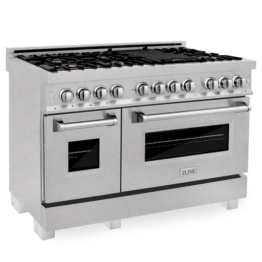 ZLINE 48 in. 6.0 cu. ft. Legacy Dual Fuel Range with Gas Cooktop and 2 Electric Ovens in Satin Stainless Steel with 6 Brass Burners (RAS-SN-BR-48)