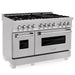ZLINE 48 in. 6.0 cu. ft. Legacy Dual Fuel Range with Gas Cooktop and 2 Electric Ovens in Satin Stainless Steel with 6 Brass Burners (RAS-SN-BR-48)