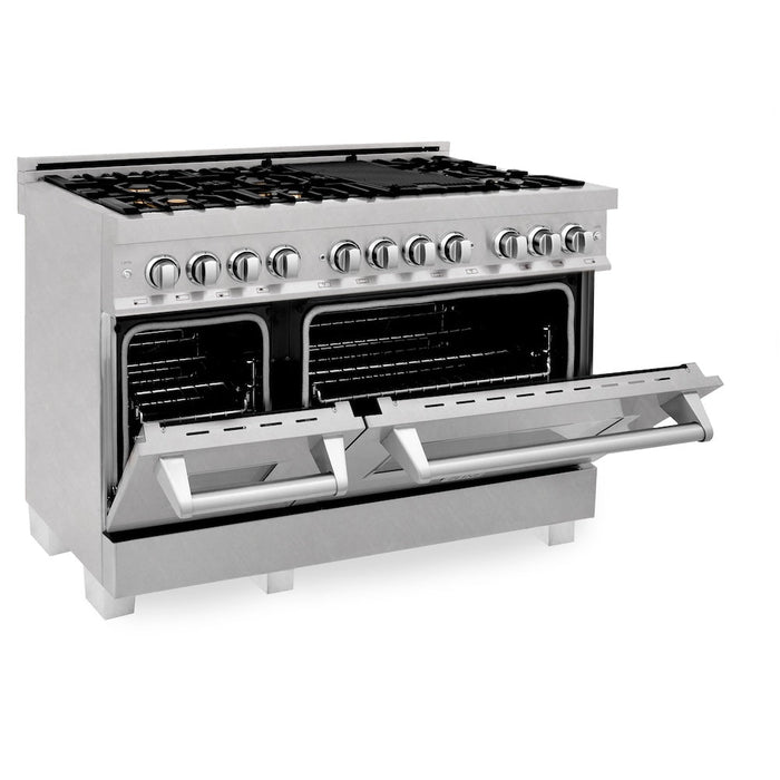 ZLINE 48 in. 6.0 cu. ft. Legacy Dual Fuel Range with Gas Cooktop and 2 Electric Ovens in Satin Stainless Steel with 6 Brass Burners (RAS-SN-BR-48)