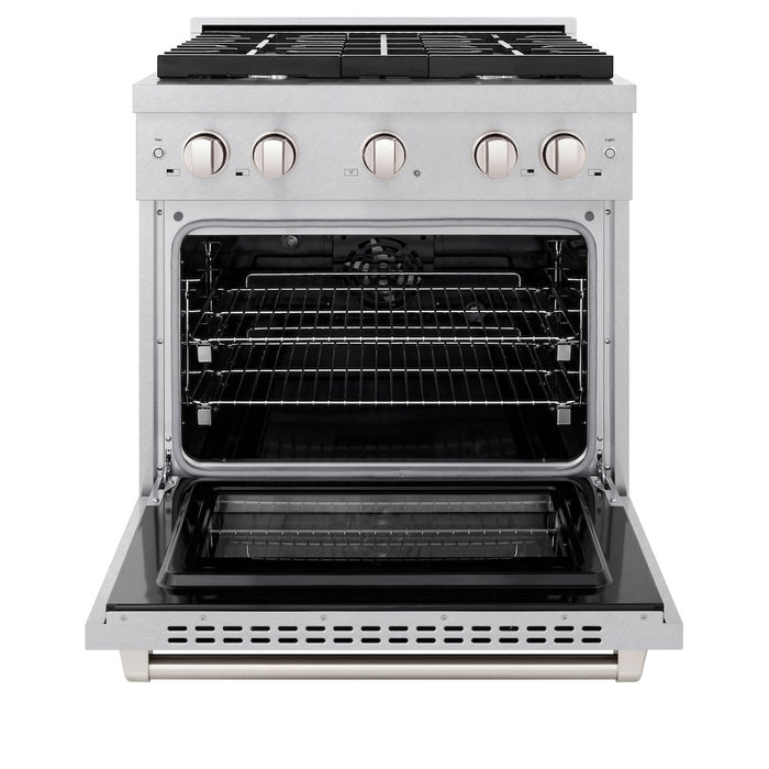 ZLINE 30 in. 4.2 cu. ft. Paramount Dual Fuel Range with 4 Burner Gas Cooktop and Electric Convection Oven in Satin Stainless Steel (SDRS-30)