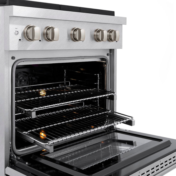 ZLINE 30 in. 4.2 cu. ft. Paramount Dual Fuel Range with 4 Burner Gas Cooktop and Electric Convection Oven in Satin Stainless Steel (SDRS-30)