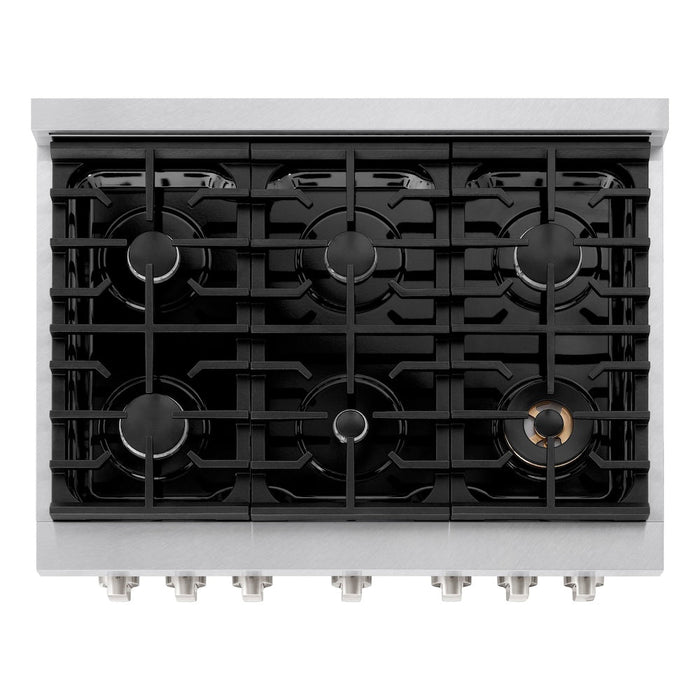 ZLINE 36 in. 5.2 cu. ft. Paramount Dual Fuel Range with 6 Burner Gas Cooktop and Electric Convection Oven in Satin Stainless Steel (SDRS-36)