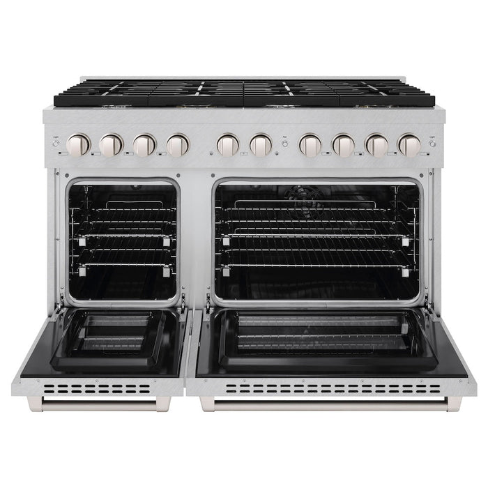 ZLINE 48 in. 6.7 cu. ft. Paramount Double Oven Dual Fuel Range with 8 Burner Gas Cooktop in Satin Stainless Steel (SDRS-48)