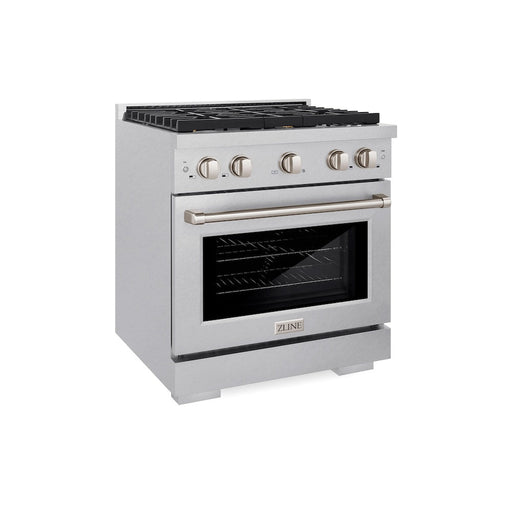 ZLINE 30 in. 4.2 cu. ft. Paramount Dual Fuel Range with Gas Cooktop and Electric Convection Oven in Satin Stainless Steel with 4 Brass Burners (SDRS-BR-30)