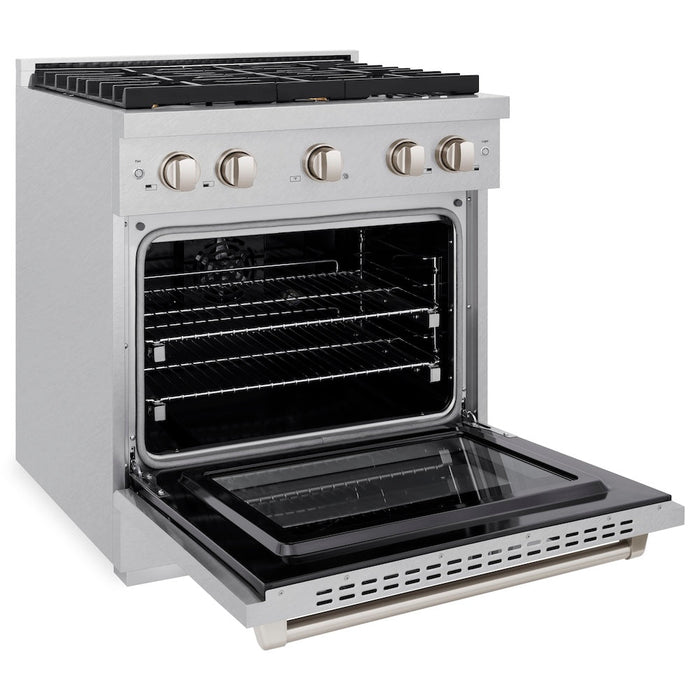 ZLINE 30 in. 4.2 cu. ft. Paramount Dual Fuel Range with Gas Cooktop and Electric Convection Oven in Satin Stainless Steel with 4 Brass Burners (SDRS-BR-30)