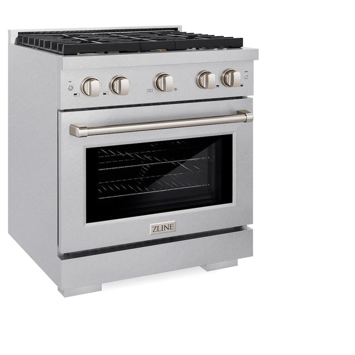 ZLINE 30 in. 4.2 cu. ft. Paramount Dual Fuel Range with Gas Cooktop and Electric Convection Oven in Satin Stainless Steel with 4 Brass Burners (SDRS-BR-30)