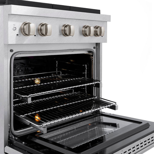 ZLINE 30 in. 4.2 cu. ft. Paramount Dual Fuel Range with Gas Cooktop and Electric Convection Oven in Satin Stainless Steel with 4 Brass Burners (SDRS-BR-30)
