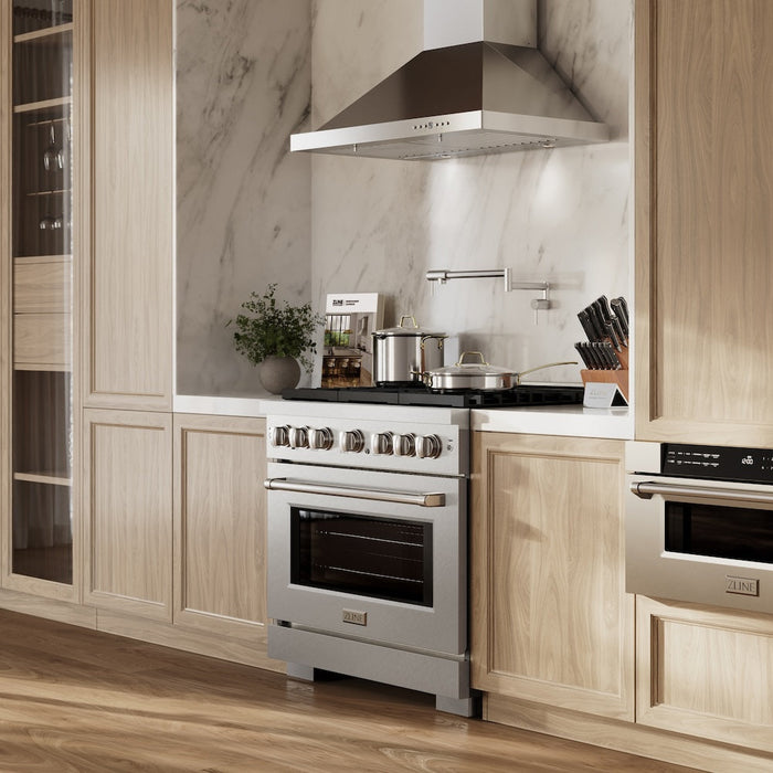 ZLINE 36 in. 5.2 cu. ft. Paramount Dual Fuel Range with Gas Cooktop and Electric Convection Oven in Satin Stainless Steel with 6 Brass Burners (SDRS-BR-36)