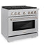 ZLINE 36 in. 5.2 cu. ft. Paramount Dual Fuel Range with Gas Cooktop and Electric Convection Oven in Satin Stainless Steel with 6 Brass Burners (SDRS-BR-36)