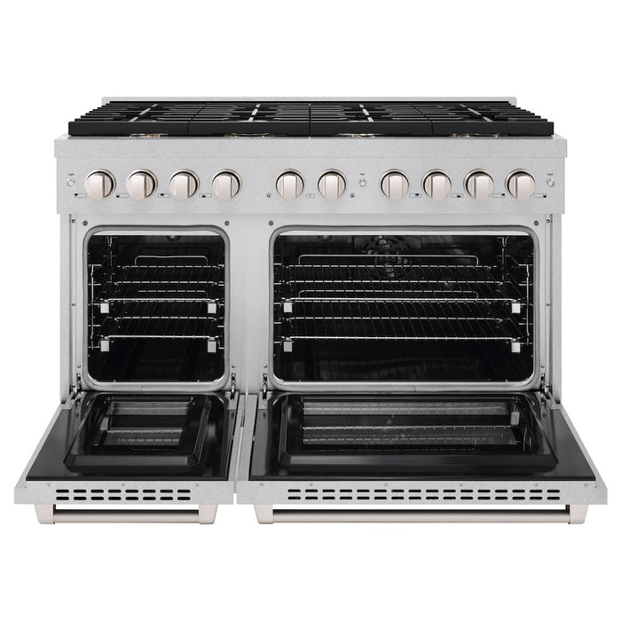 ZLINE 48 in. 6.7 cu. ft. Paramount Double Oven Dual Fuel Range in Satin Stainless Steel with 8 Brass Burners (SDRS-BR-48)