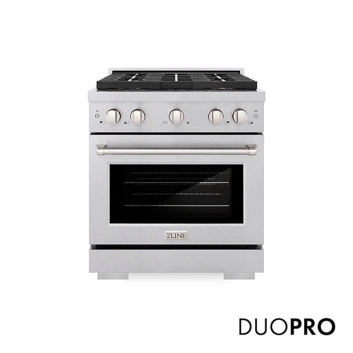 ZLINE 30 in. 4.2 cu. ft. Paramount Dual Fuel Range with 4 Burner DuoPro™ Cooktop and Electric Convection Oven in Satin Stainless Steel (PSDRS-30)