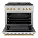 ZLINE Autograph Edition 36 in. 5.2 cu. ft. Paramount Dual Fuel Range with 6 Burner DuoPro™ Cooktop and Electric Convection Oven in Satin Stainless Steel with White Matte Door and Polished Gold Accents (PSDRSZ-WM-36-G)