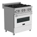 ZLINE 30 in. 4.0 cu. ft. Legacy Dual Fuel Range with 4 Burner Gas Cooktop and Electric Convection Oven in Satin Stainless Steel and White Matte Door (RAS-WM-30)