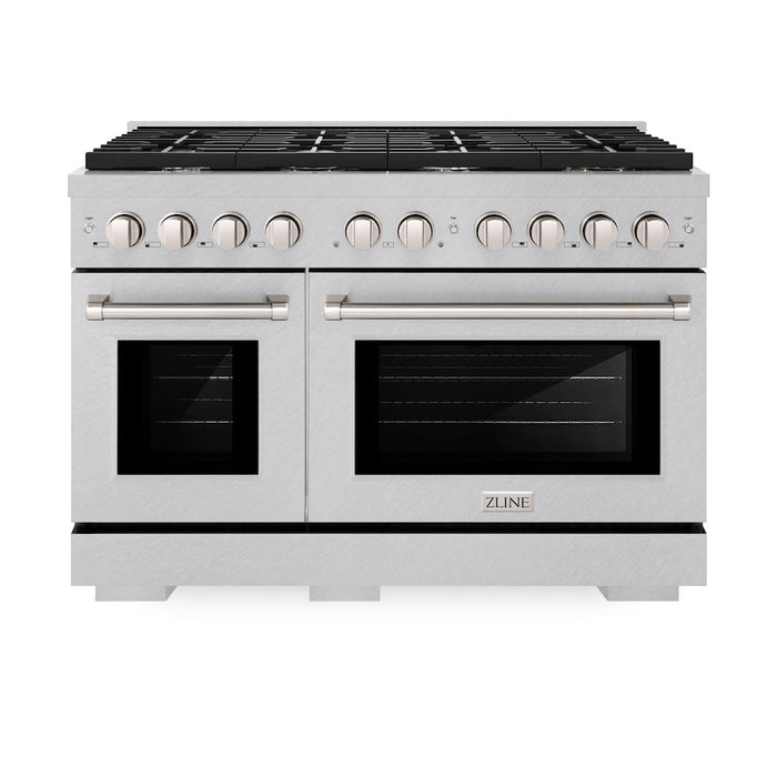 ZLINE 48 in. 6.7 cu. ft. Paramount Double Oven Gas Range with 8 Burner Cooktop in Satin Stainless Steel (SGRS-48)