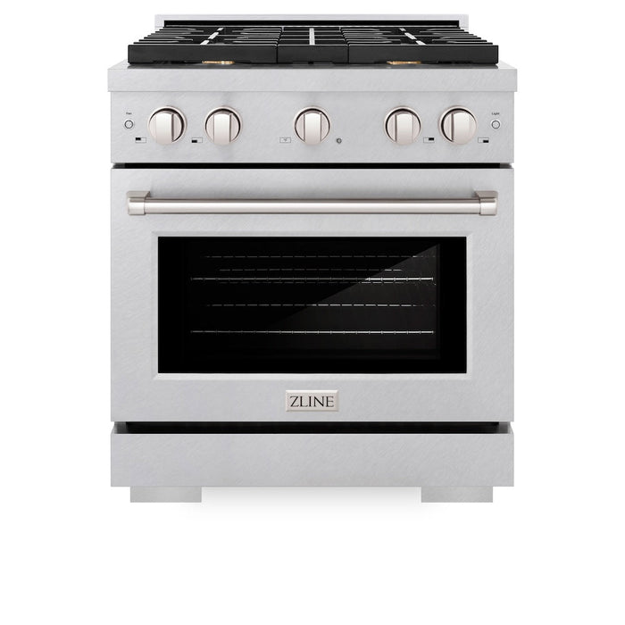 ZLINE 30 in. 4.2 cu. ft. Paramount Gas Range with Convection Gas Oven in Satin Stainless Steel with 4 Brass Burners (SGRS-BR-30)