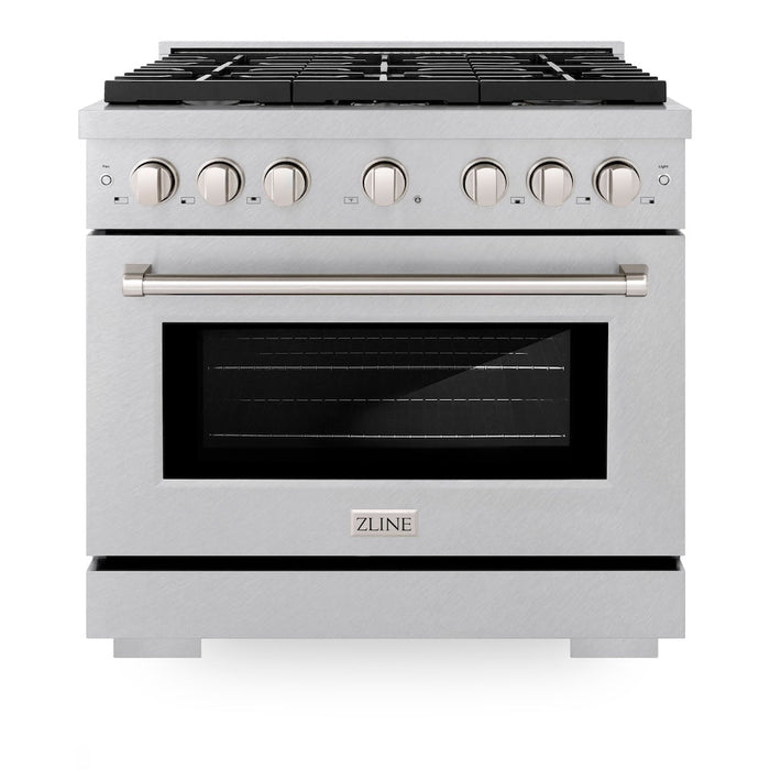 ZLINE 36 in. 5.2 cu. ft. Paramount Gas Range with Convection Gas Oven in Satin Stainless Steel with 6 Brass Burners (SGRS-BR-36)